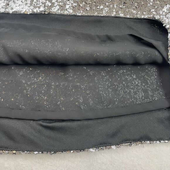 Dragon Fly Applique Silver Sequin Metallic Shimmer Midi Skirt Whimsical Y2K-M - Picture 7 of 11